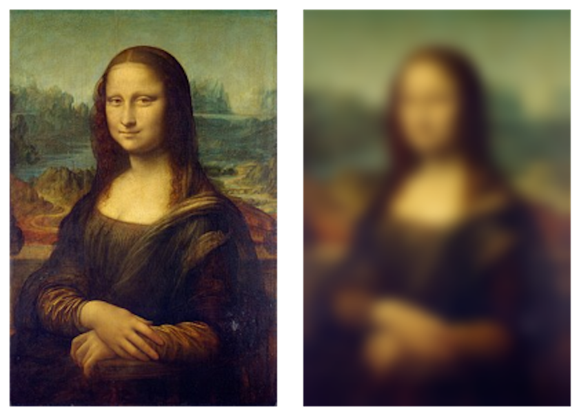 Original Image (left) and Upsampled Image from Gaussian Pyramid with \(l = 3\) (right)